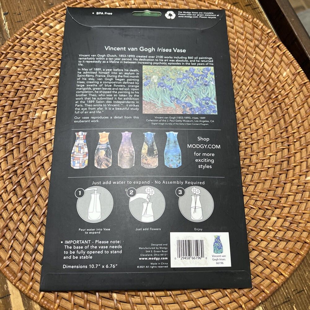 Modgy Vincent Van Gogh Irises Expandable Reusable Vase New in Package